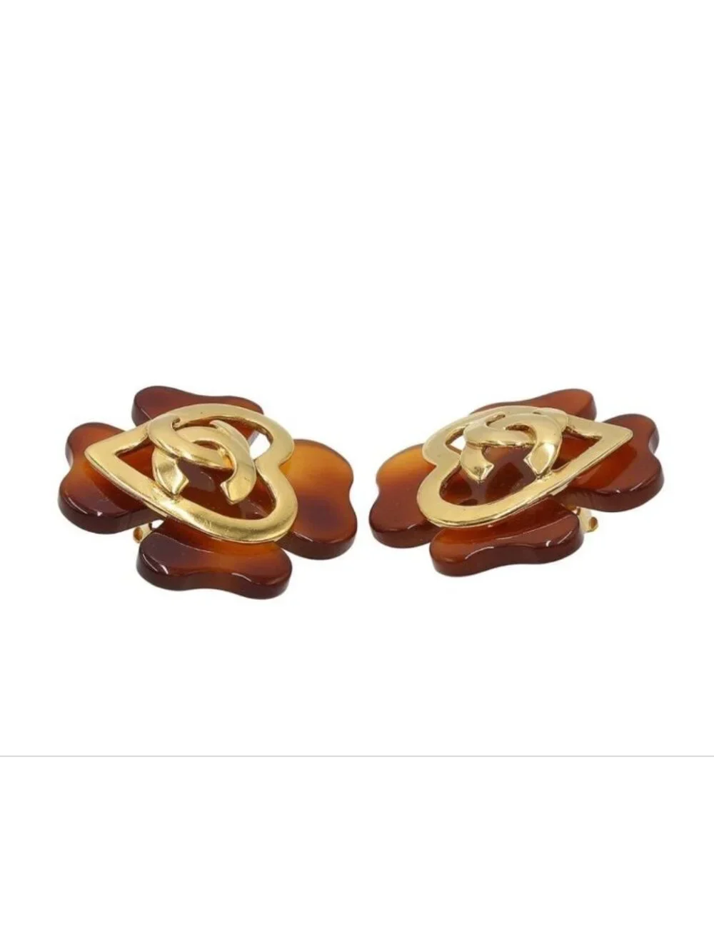 Chanel CC Logo Clover Tortoiseshell Earrings